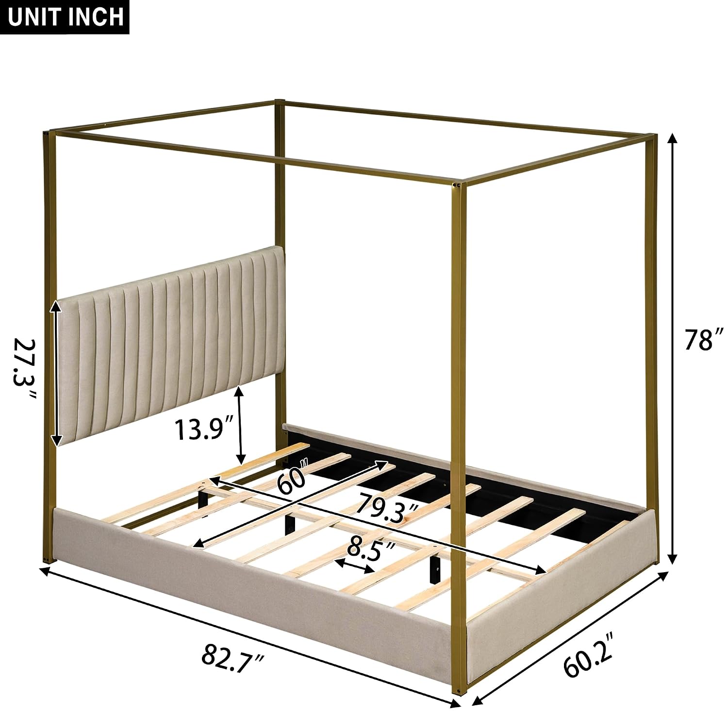 Canopy Bed Frame Metal Queen - Modern 4-Poster Canopy Bed Queen Upholstered