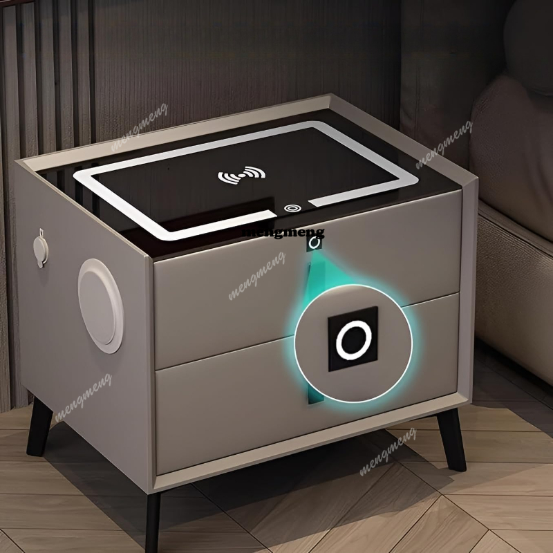 Solid Wood Nightstand 2 Drawers - Solid Wood Smart Nightstand Wireless Charging