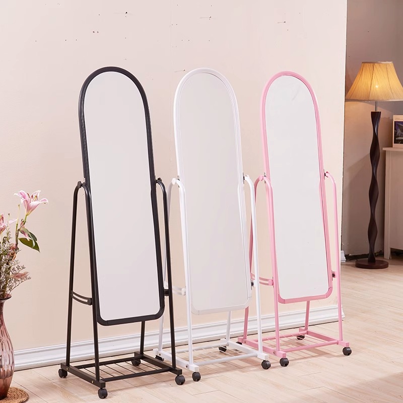 Full Length Mirror Jewelry Armoire - Simple Metal Mobile Clothing Store Fitting