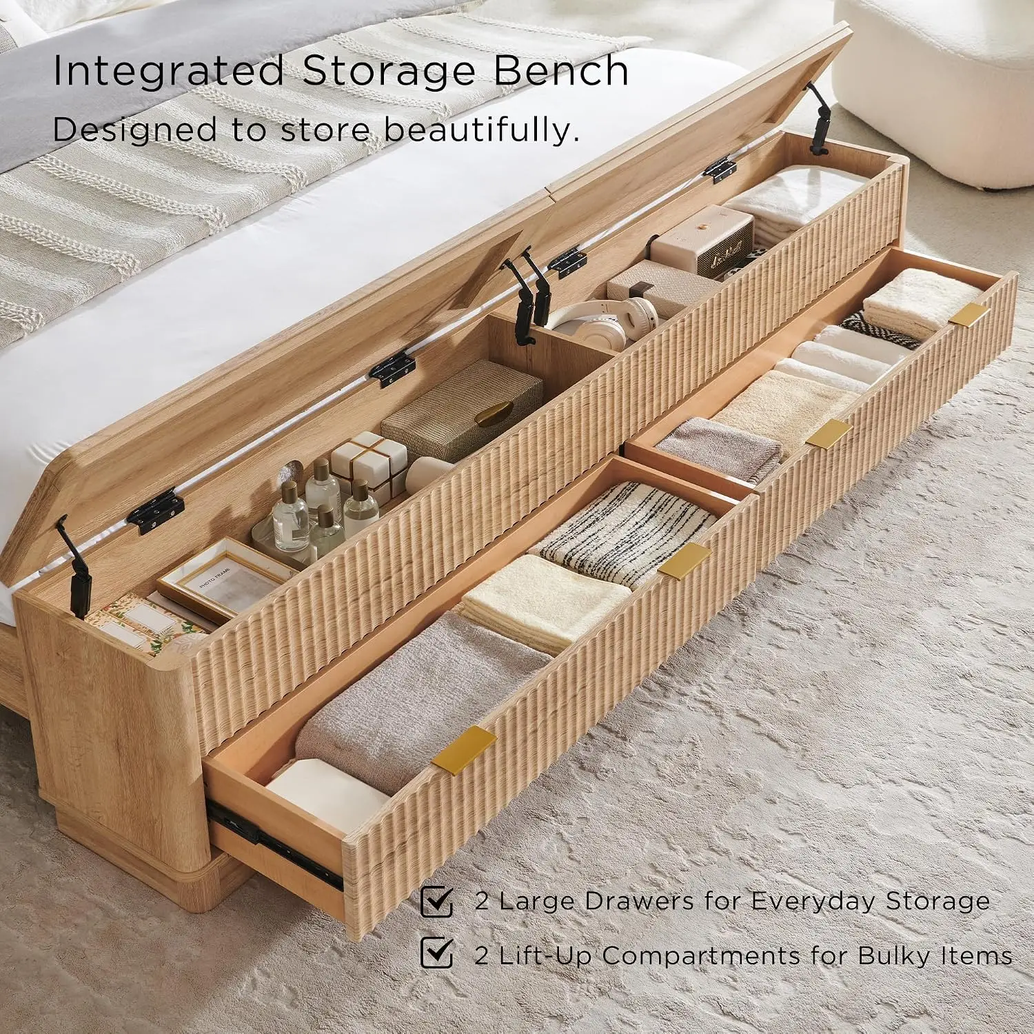 Fluted King Size Bed Frame wit - King Size Bed Frame With Storage Drawers ulasan dan harga
