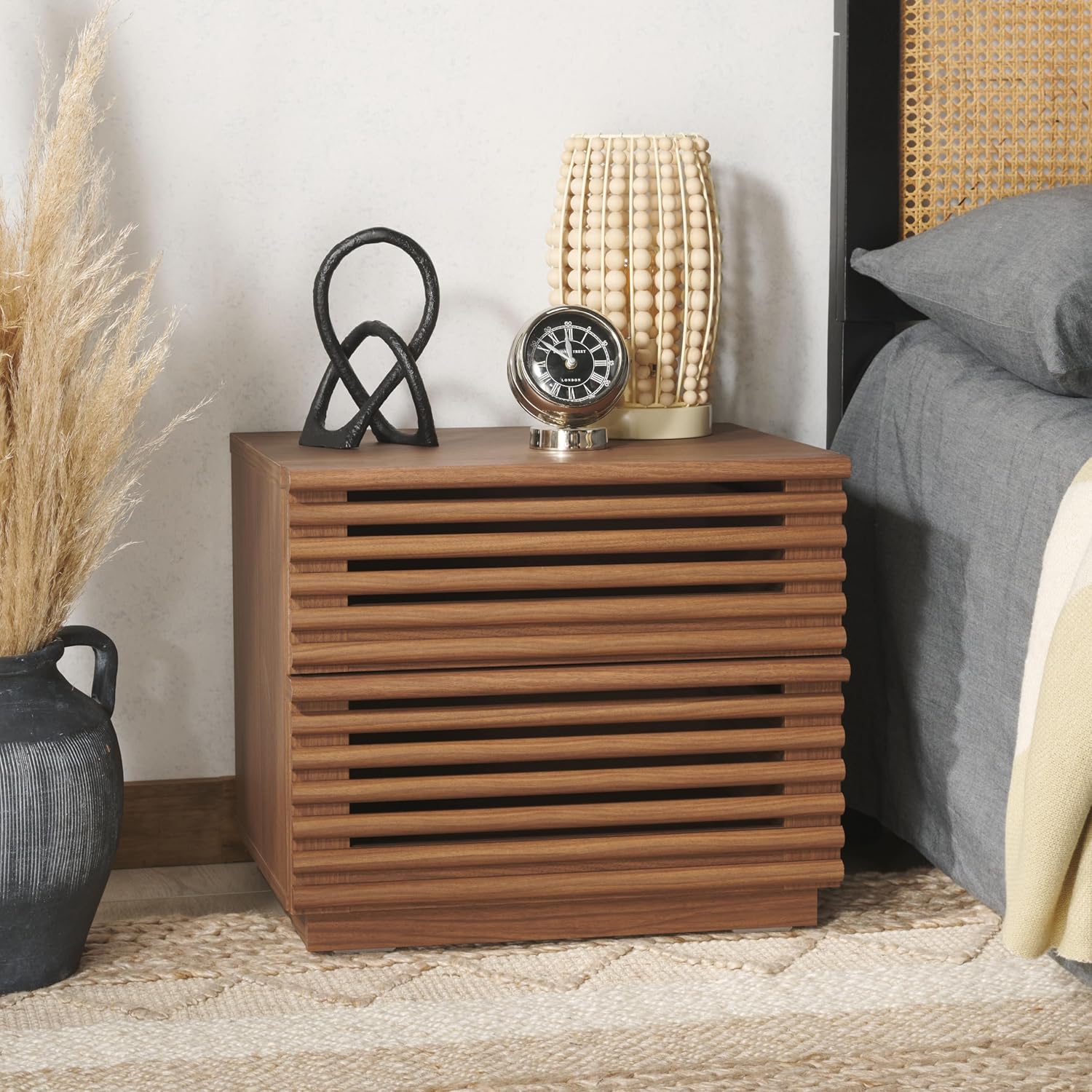 Averi Dark Walnut 2-Drawer Nig - Solid Wood Nightstand 2 Drawers ulasan dan harga