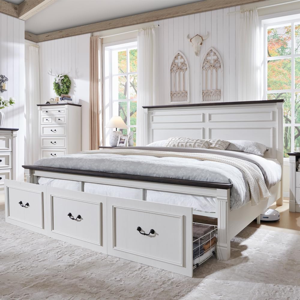 Farmhouse King Size Bed Frame  - King Size Bed Frame With Storage Drawers ulasan dan harga