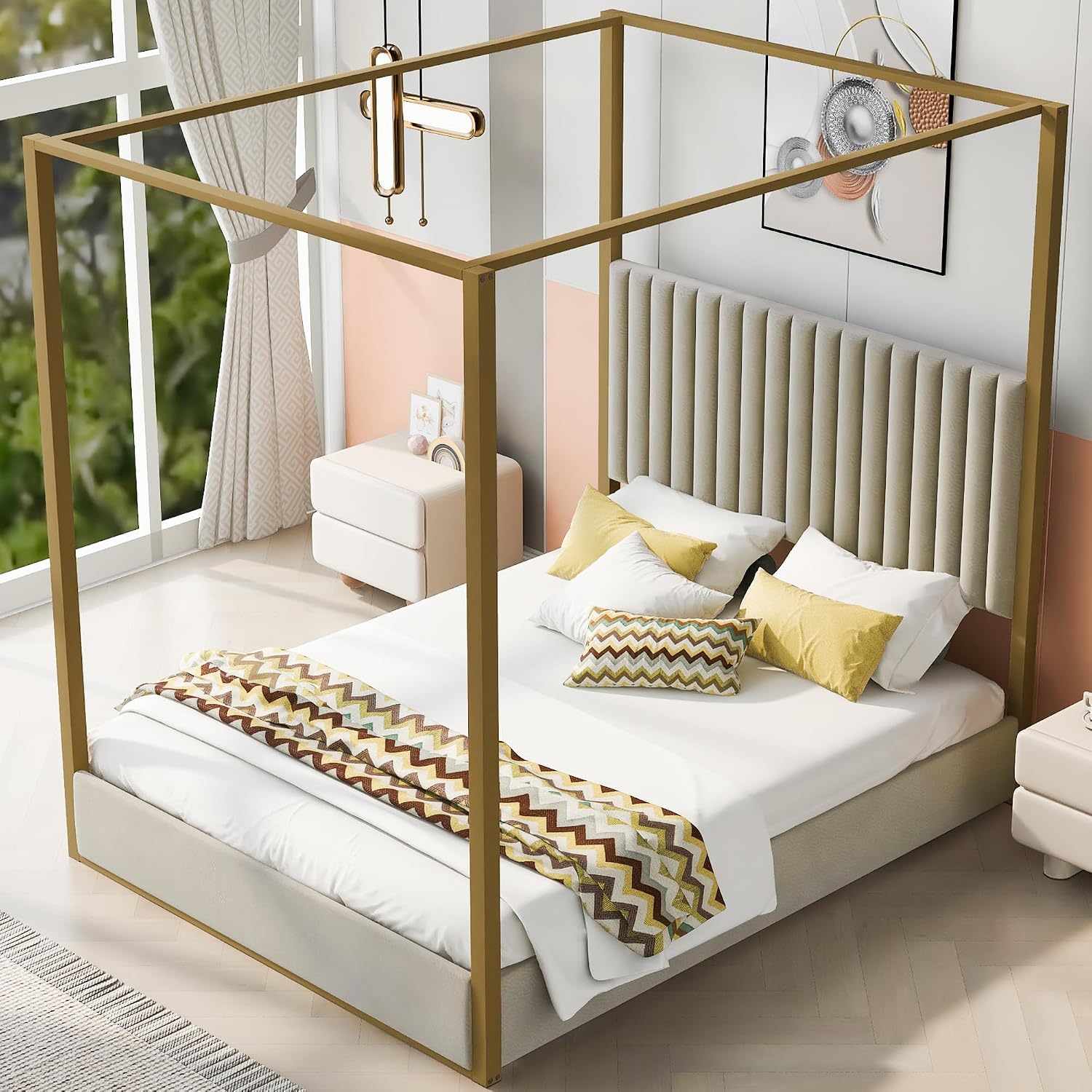 Modern 4-Poster Canopy Bed Que - Canopy Bed Frame Metal Queen ulasan dan harga