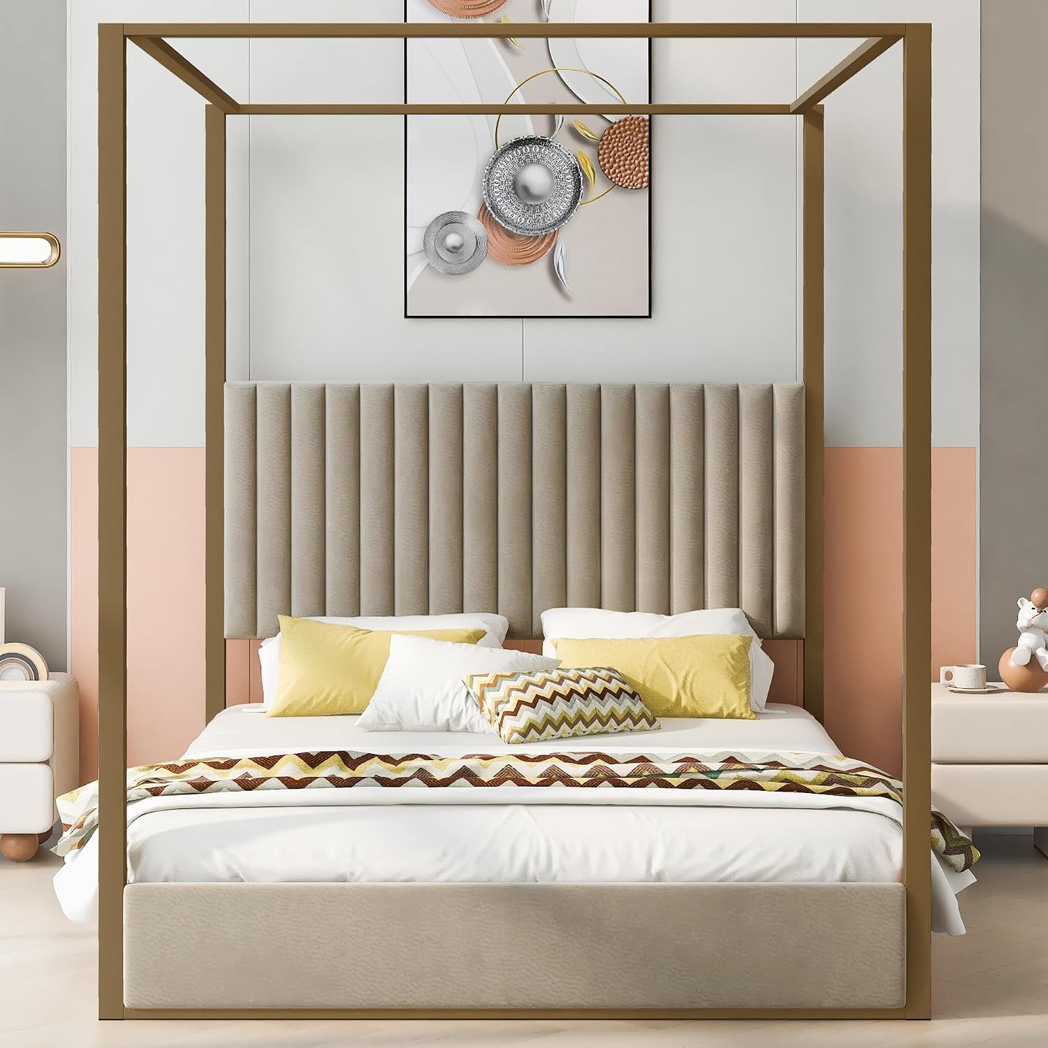 Modern 4-Poster Canopy Bed Que - Canopy Bed Frame Metal Queen ulasan dan harga