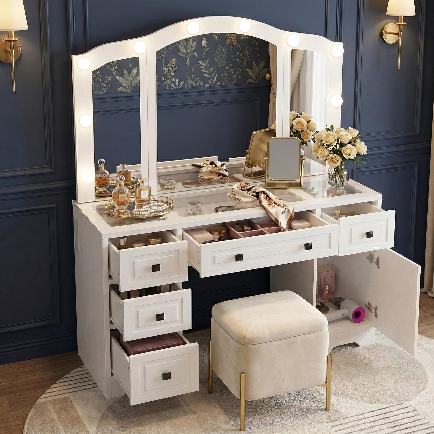 Lighted Vanity Desk, Tri-Fold  - Dressing Table Vanity With Lighted Mirror ulasan dan harga