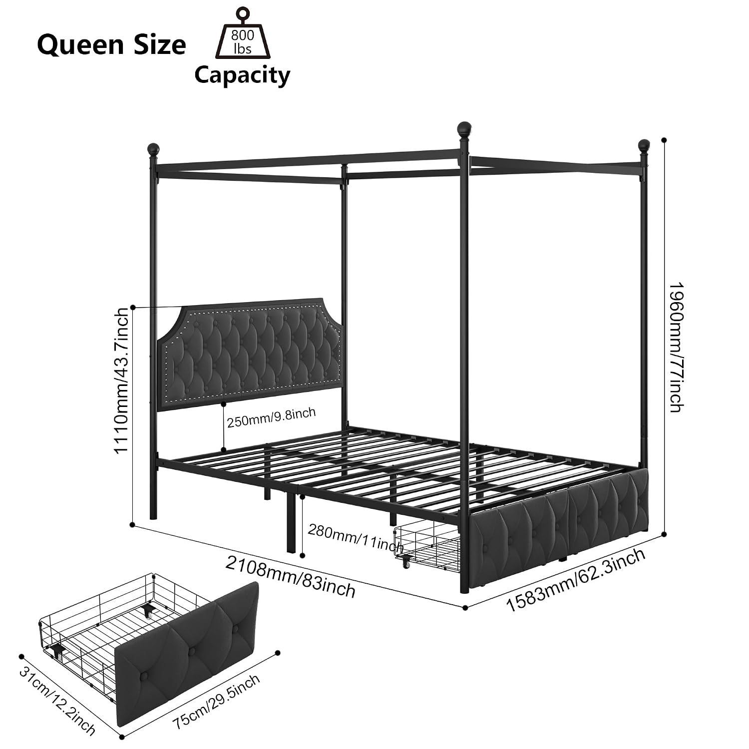 Queen Canopy Bed Frame With St - Canopy Bed Frame Metal Queen ulasan dan harga