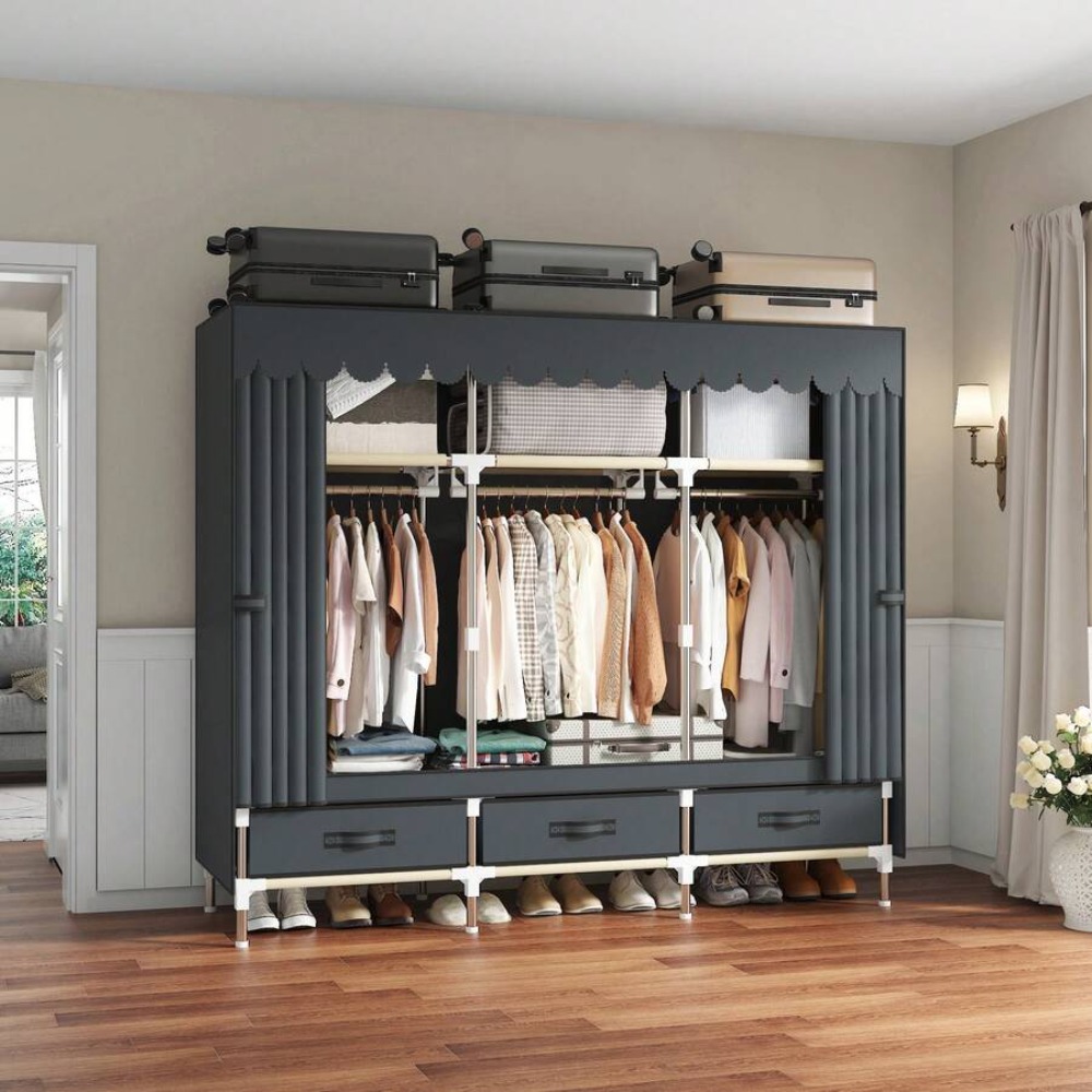 Portable Wardrobe Closet, 16mm - Wardrobe Closet Portable Fabric Cover ulasan dan harga