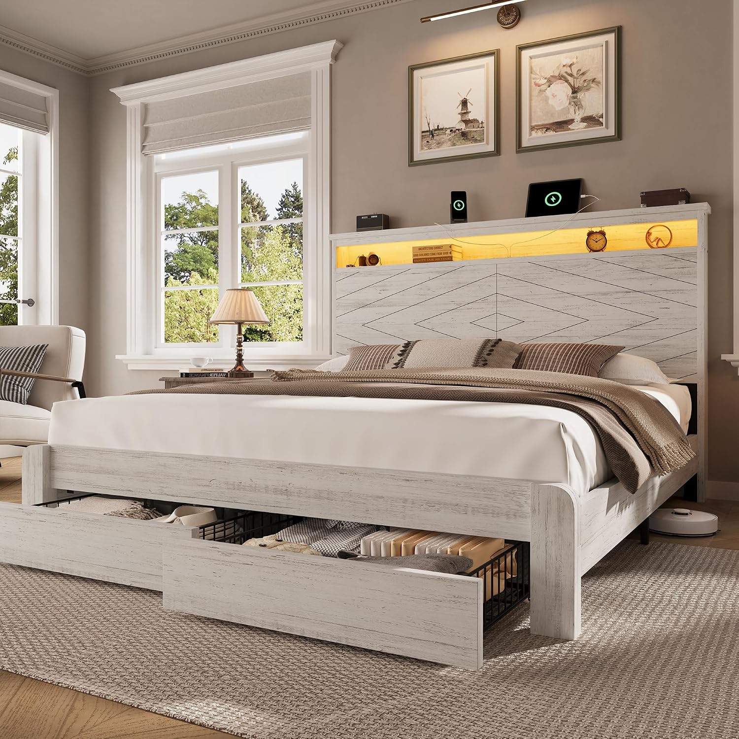King Size Wooden Platform Bed  - King Size Bed Frame With Storage Drawers ulasan dan harga