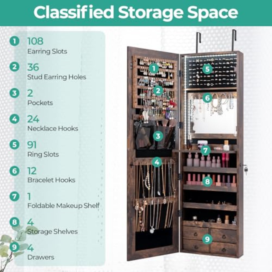 47 LED Jewelry Armoire for bed - Full Length Mirror Jewelry Armoire ulasan dan harga