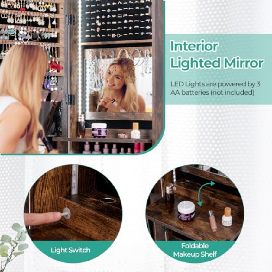 47 LED Jewelry Armoire for bed - Full Length Mirror Jewelry Armoire ulasan dan harga