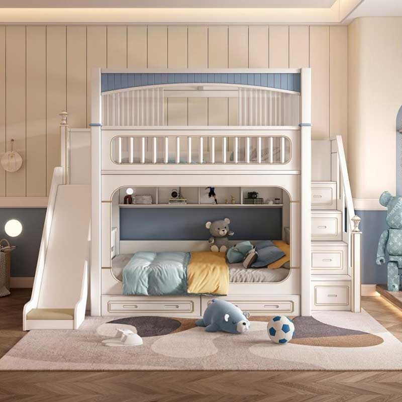&Modern House White Boys Girl  - Bunk Bed With Stairs And Slide ulasan dan harga